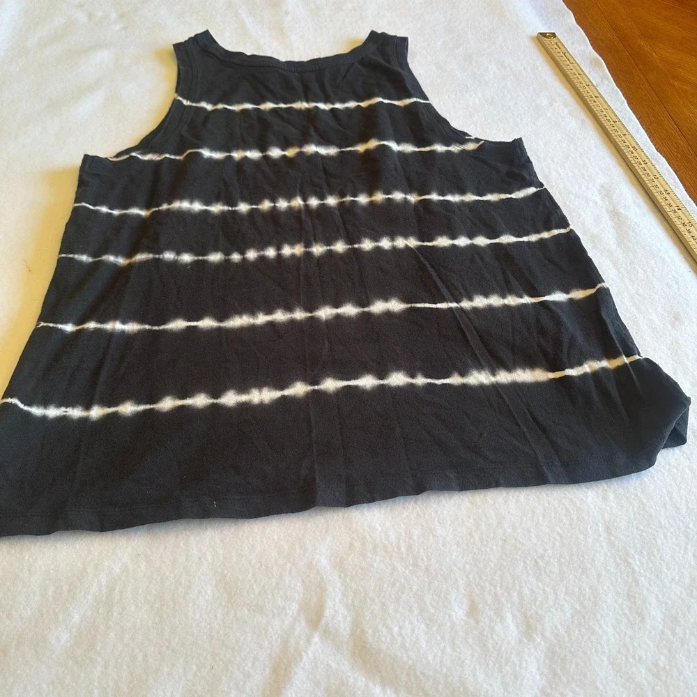 Time and Tru Tank Top Women L 12 14 Black White Stripe Tie Dye Sleeveless Y2K